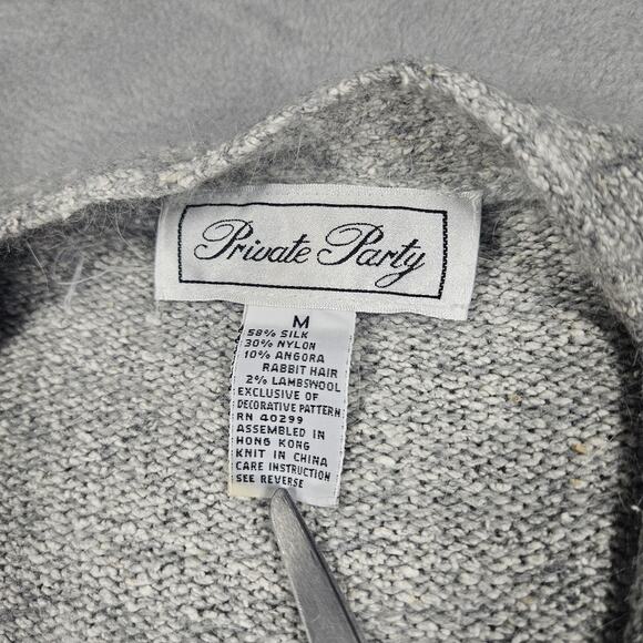 Vtg Private Party Angora Cardigan Womens M Argyle Floral Grey Granny Retro 90s - Picture 9 of 16